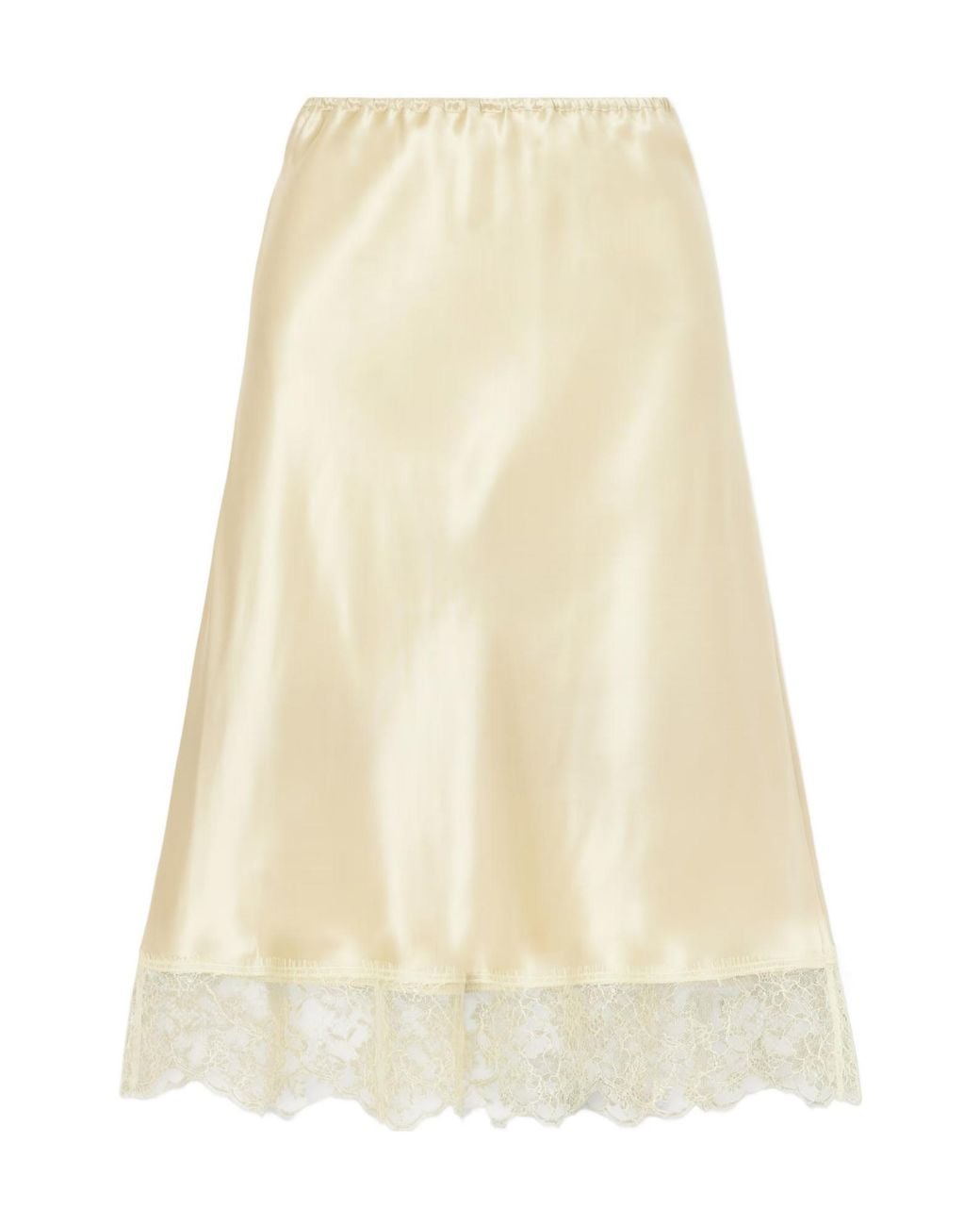 Carine Gilson Natural Lace-Trimmed Silk-Satin Midi Skirt