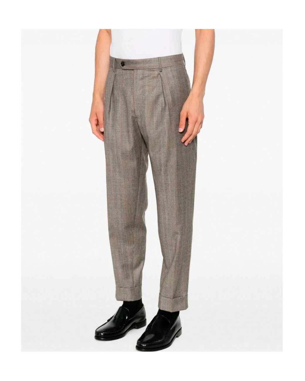 Berwich Gray Check-Pattern Pleated Trousers for men