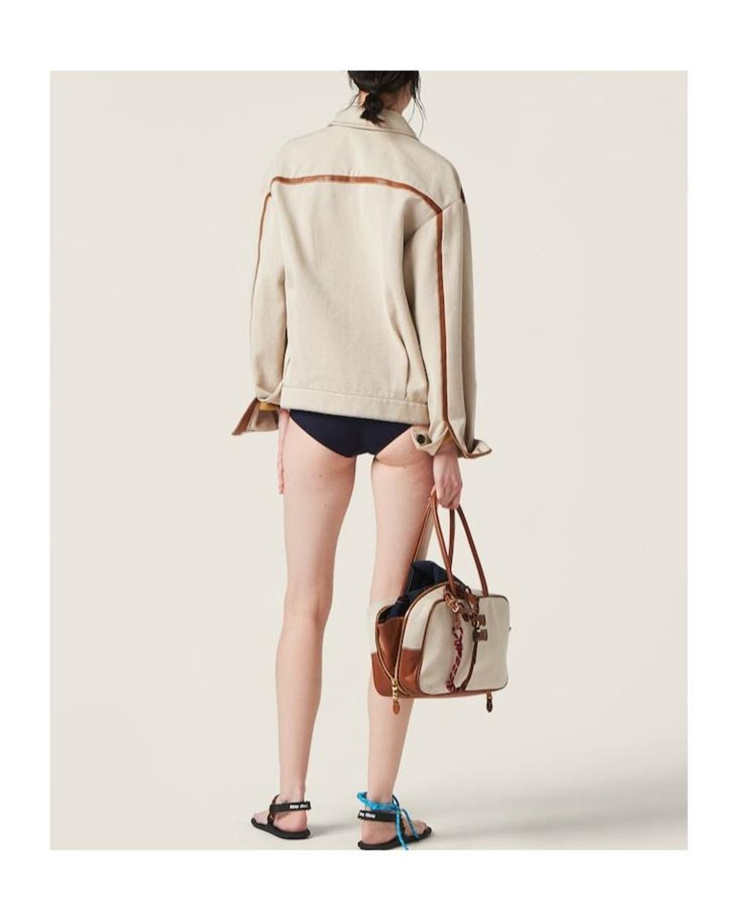 Miu Miu Blue Logo-Embroidered Stretched Bikini Bottoms