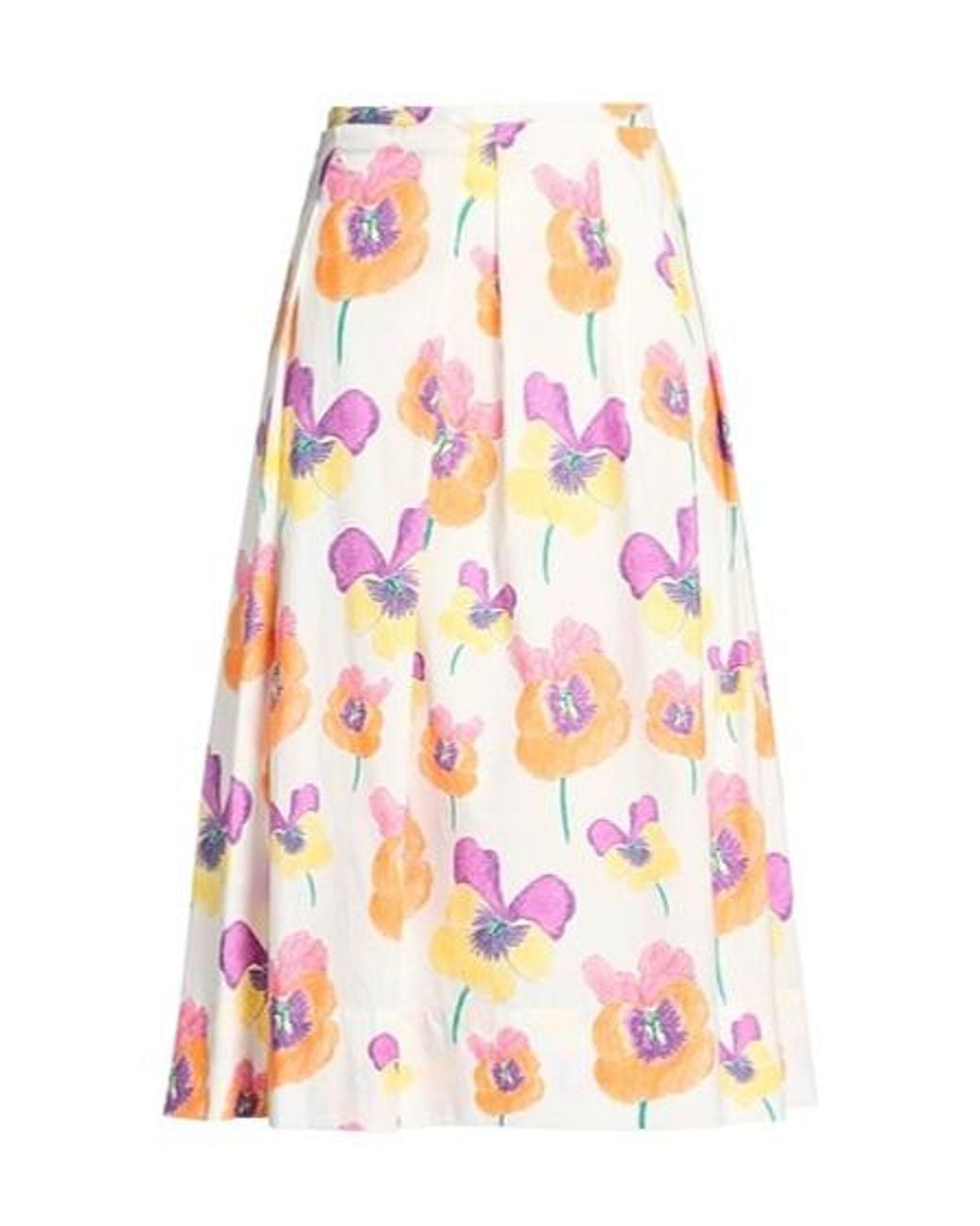 Marni White Floral Printed Pleated Skirt
