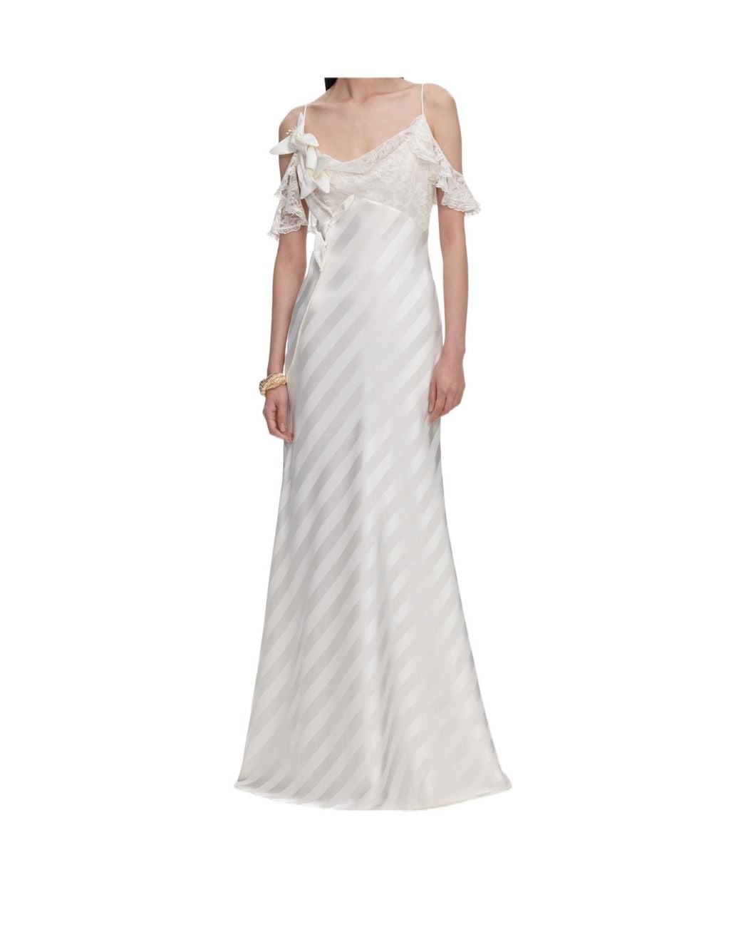 Self-Portrait White Lace-Detail Striped Maxi Dress