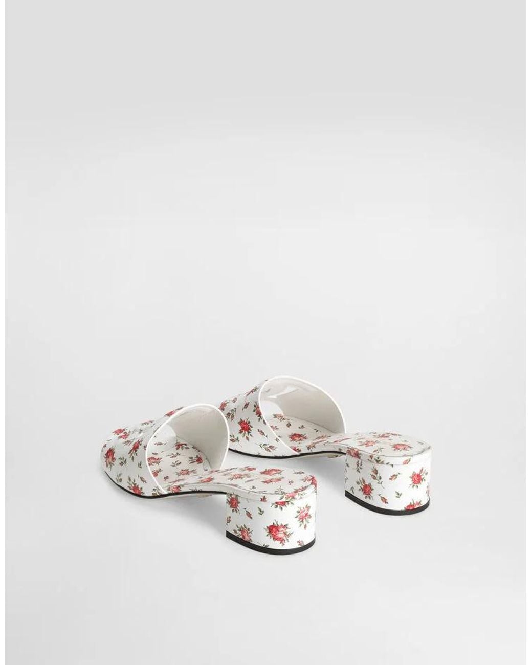 Dolce & Gabbana White Floral Block-Heel Mules