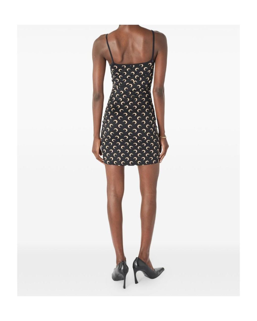 MARINE SERRE Black Short Dress With All-Over Moon Print