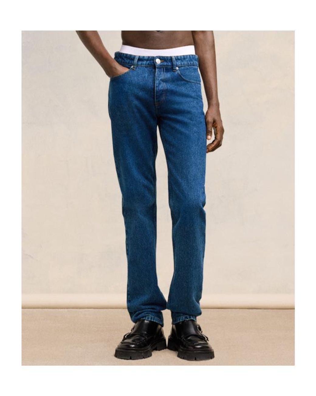 AMI Blue Mid-Rise Straight-Leg Jeans for men