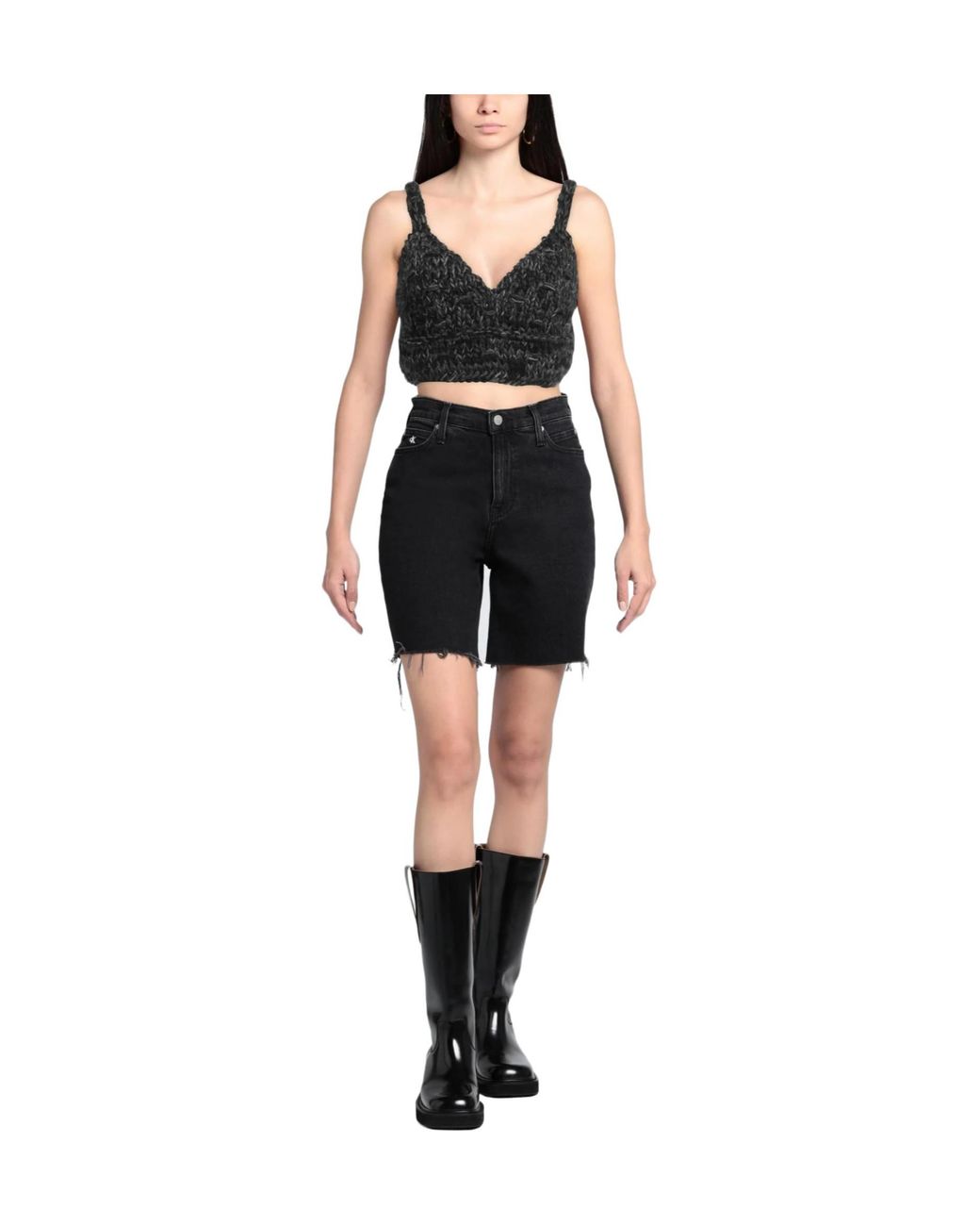 Dolce & Gabbana Black Multicolored Sleeveless Knit Crop Top