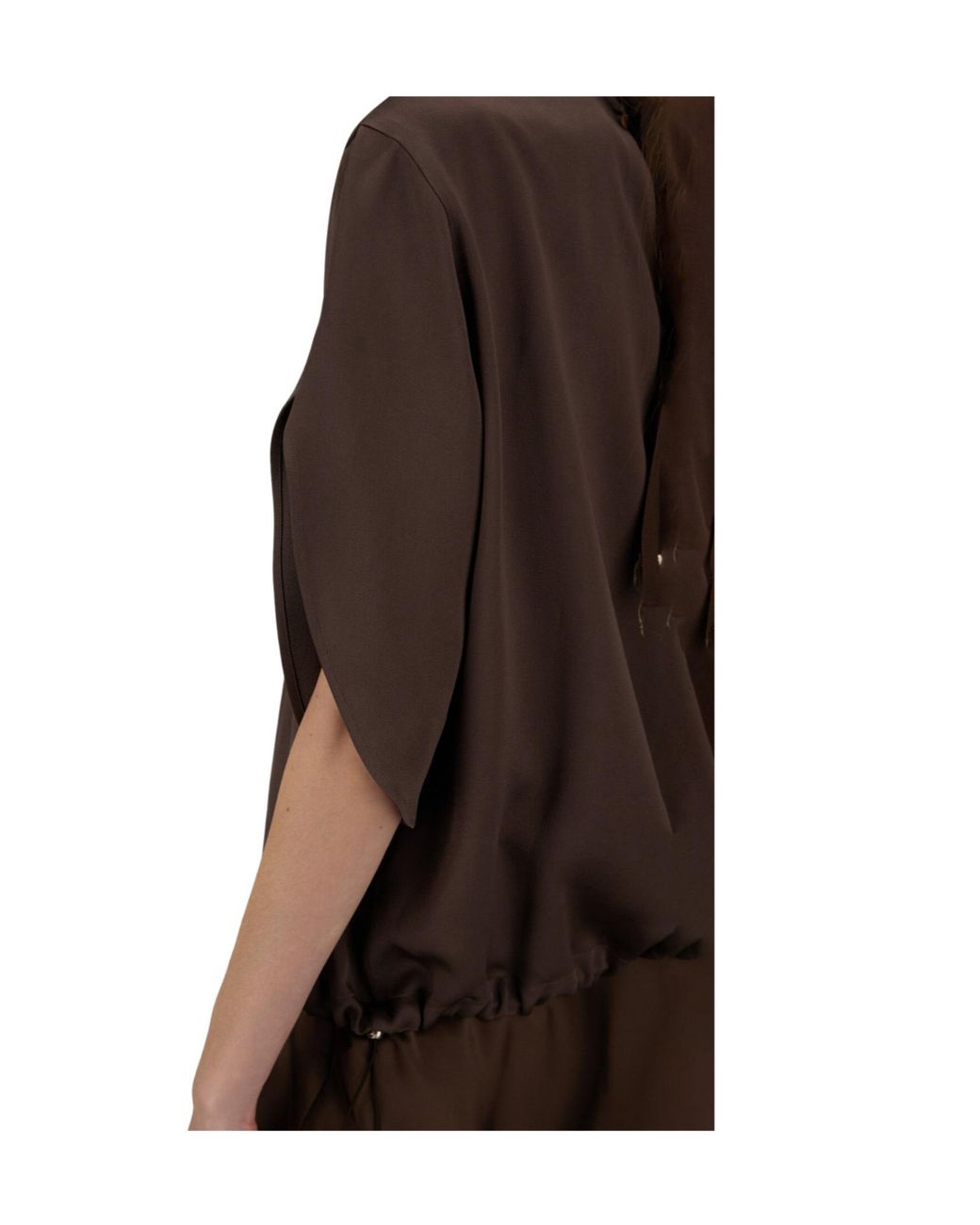 Herno Brown Drawstring Three-Quarter Sleeves Satin Blouse
