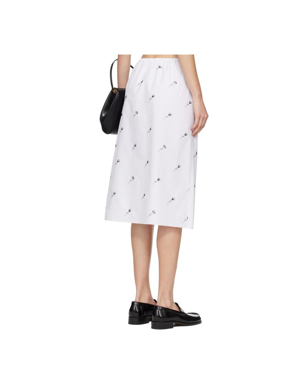 Rier White Pop Floral Print Midi Skirt