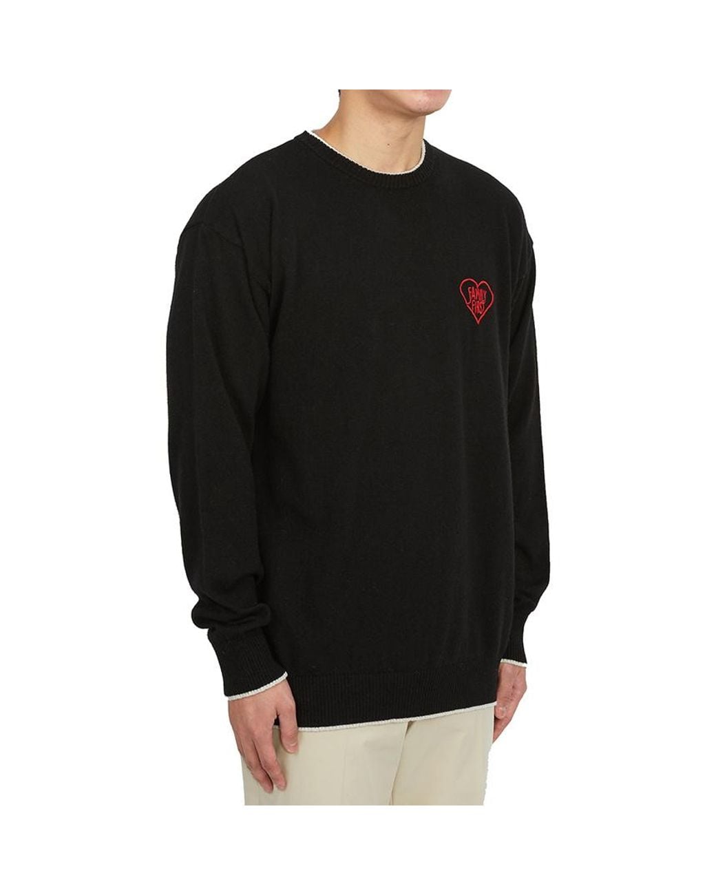 FAMILY FIRST Black Embroidered-Logo Crew-Neck Jumper for men