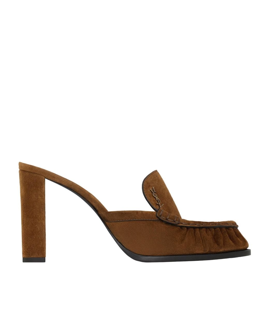 Saint Laurent Brown Le Loafer Block Heel Mules