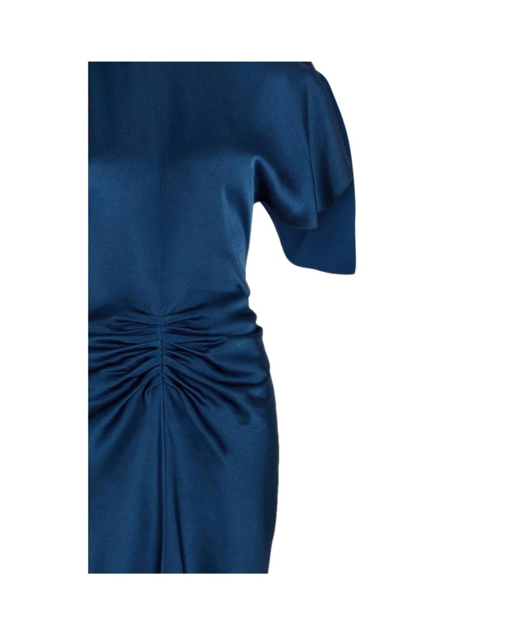Victoria Beckham Blue Gathered Satin-Crepe Gown