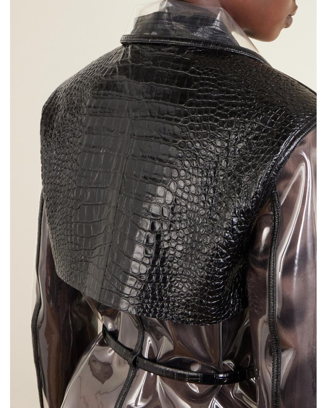 Tom Ford Black Croc-Effect Leather-Trimmed Tpu Coat
