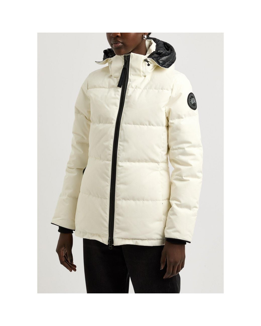 Canada Goose White Hooded, Waist-Cinched Down Jacket