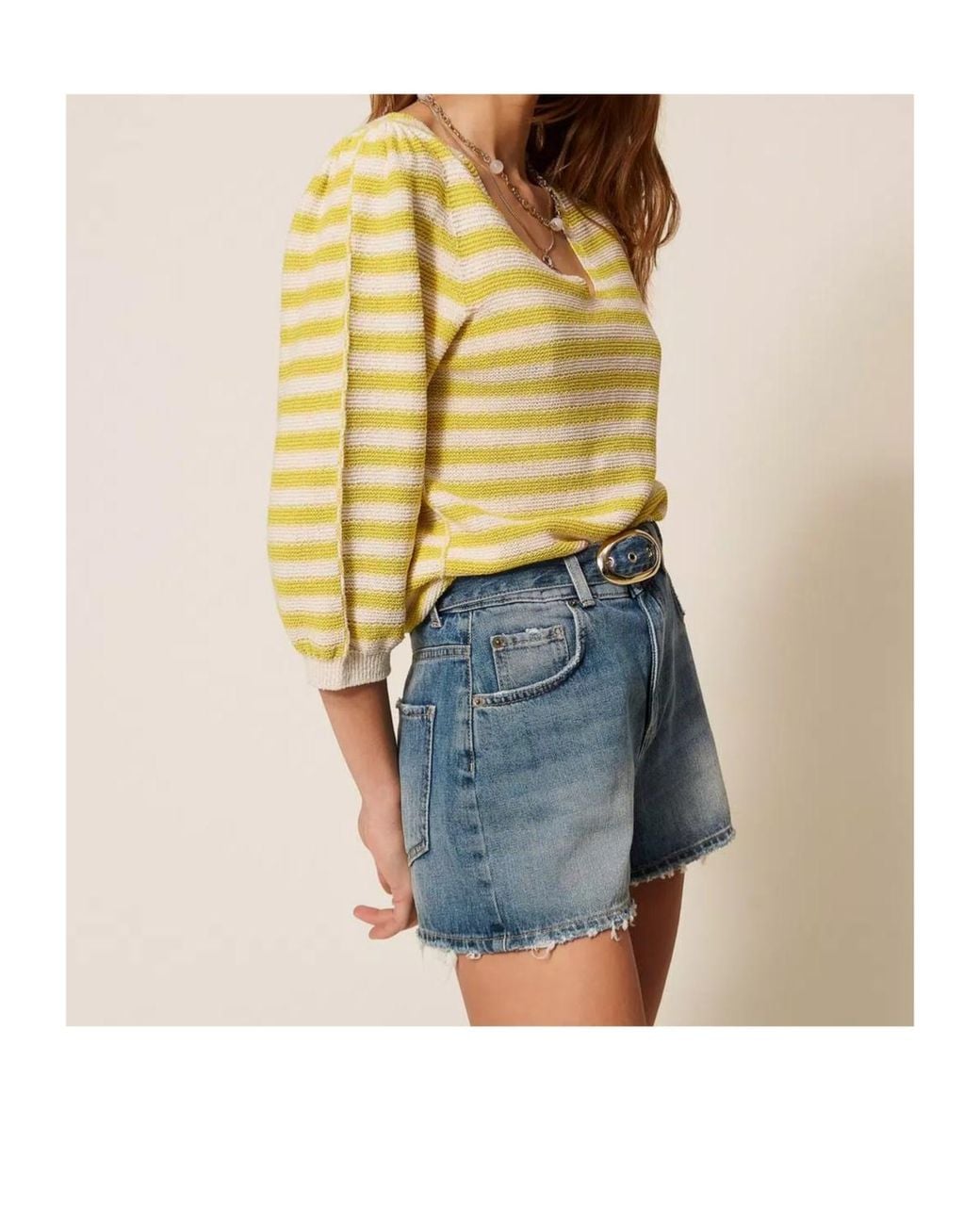 Twinset Yellow V-Neck Striped Sweater