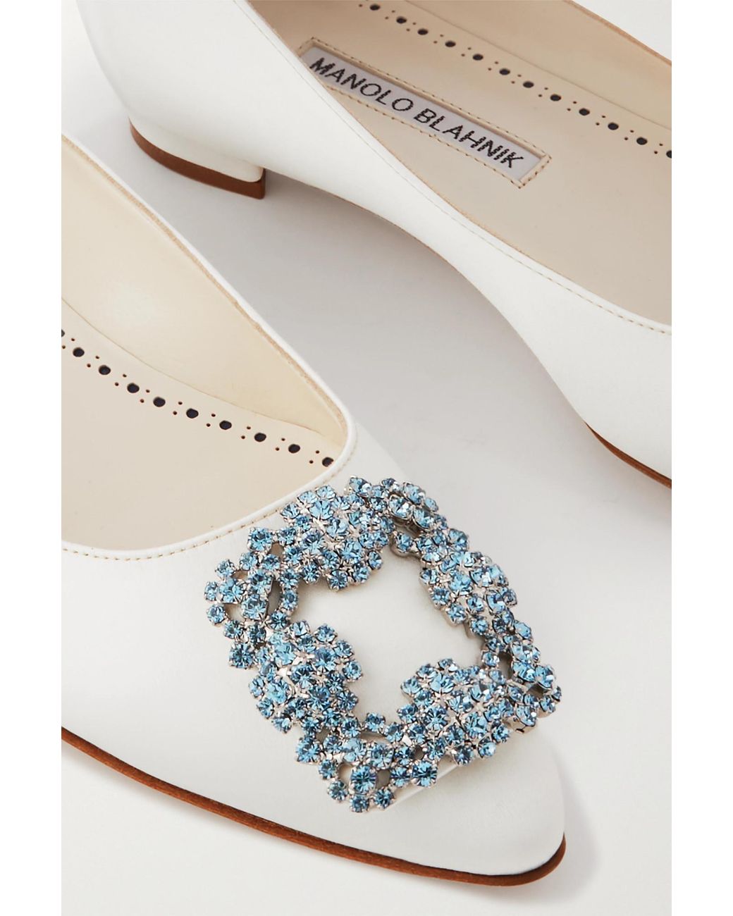 Manolo Blahnik White Crystal Embellished Flats