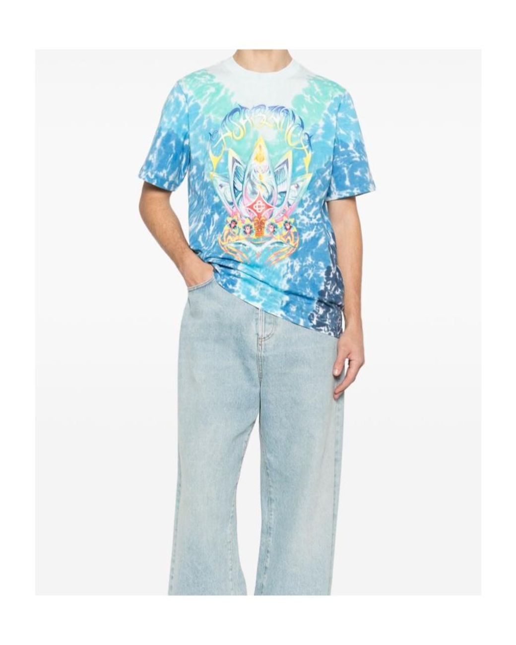 Casablanca Blue Crew-Neck T-Shirt With Tie-Dye Print for men