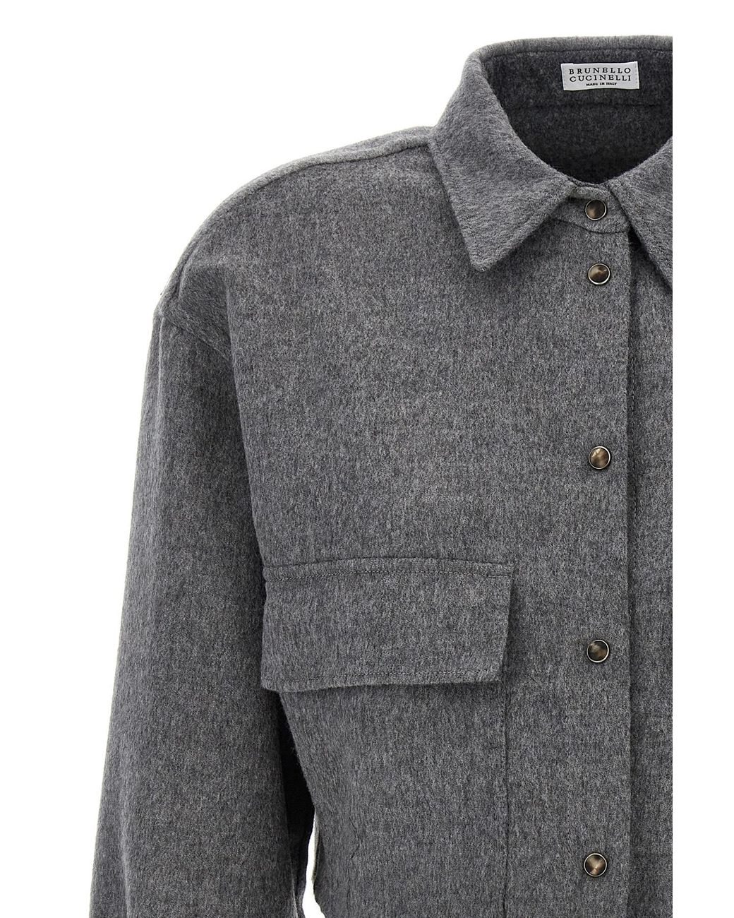 Brunello Cucinelli Gray Long Sleeved Cropped Shirt