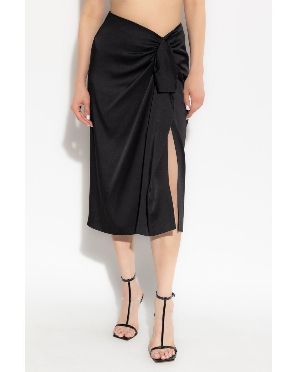 Stella McCartney Black Gathered Satin Midi Skirt