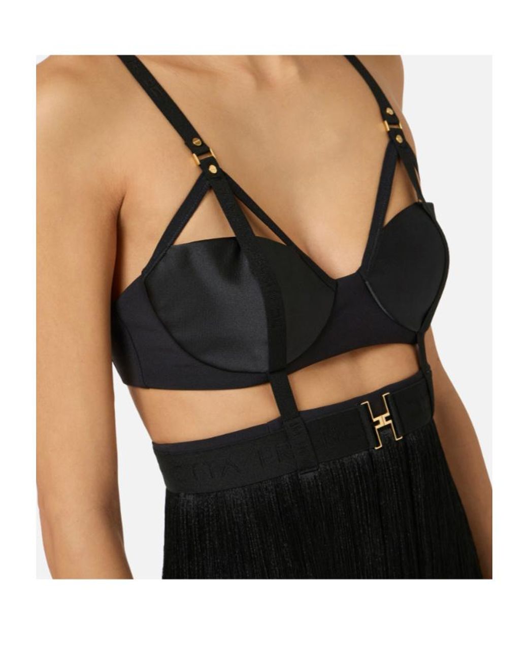 Elisabetta Franchi Black Fringed Mini Dress