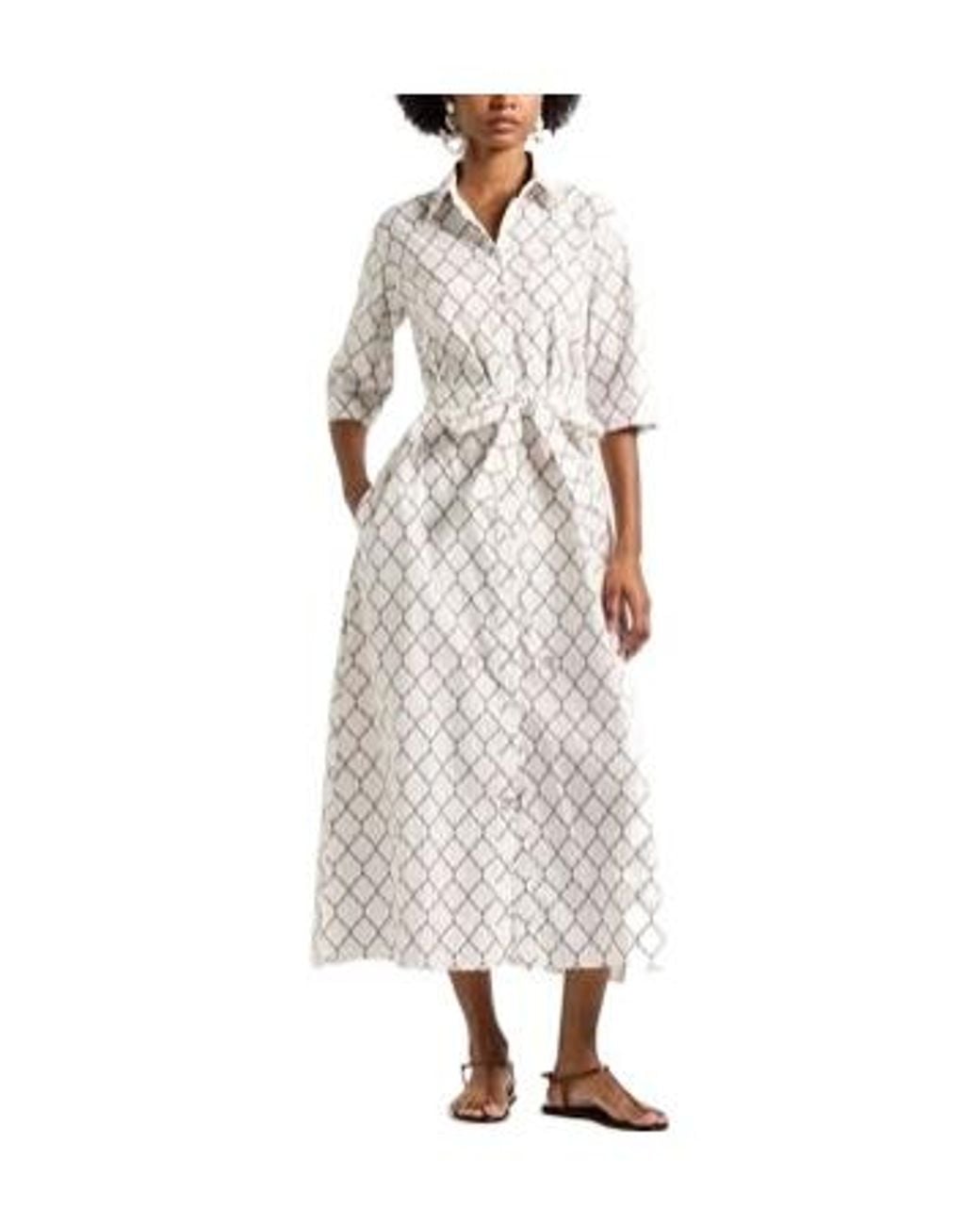 Max Mara White Diamond Lattice Print Shirt Dress
