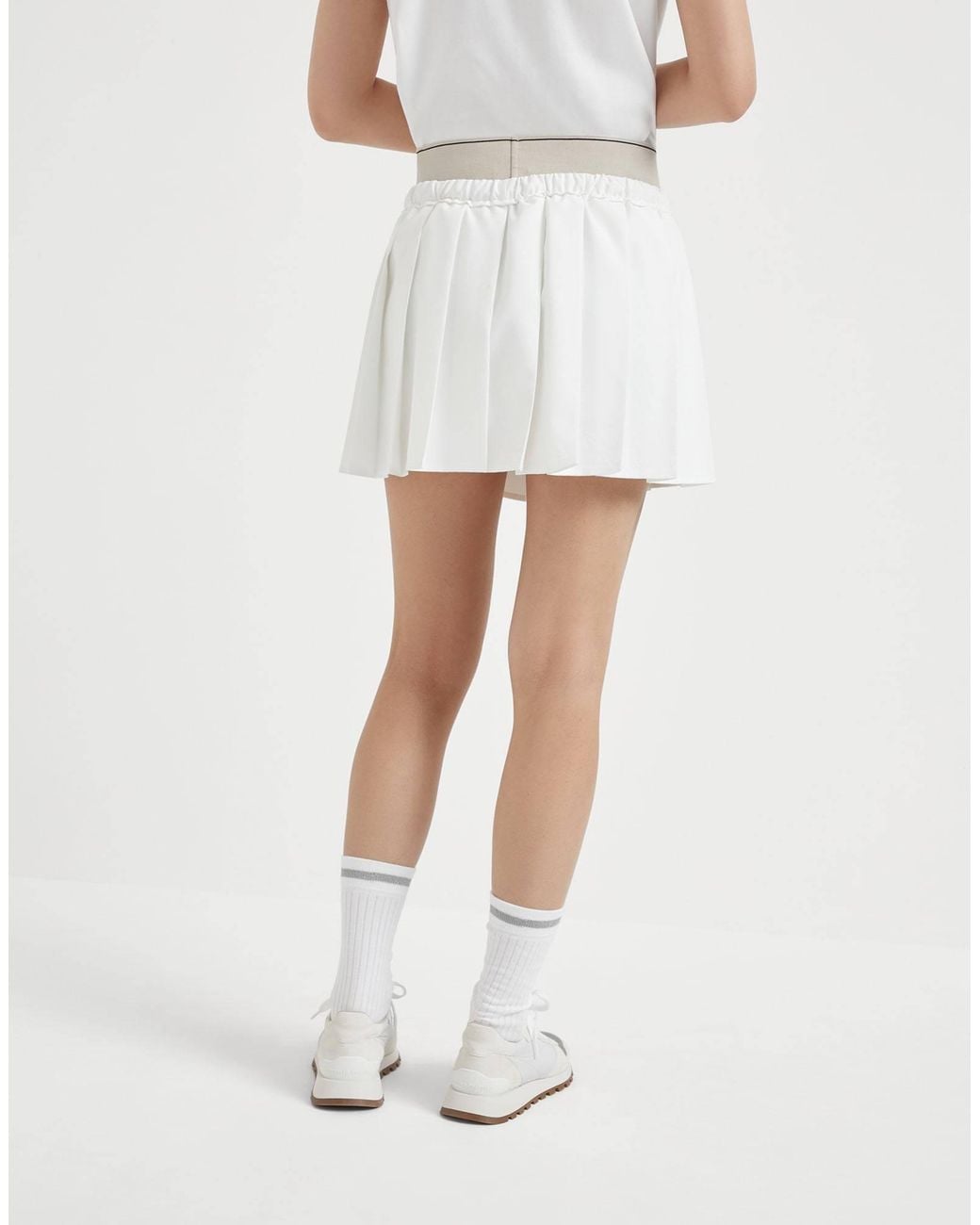 Brunello Cucinelli White Pleated Mini Skirt