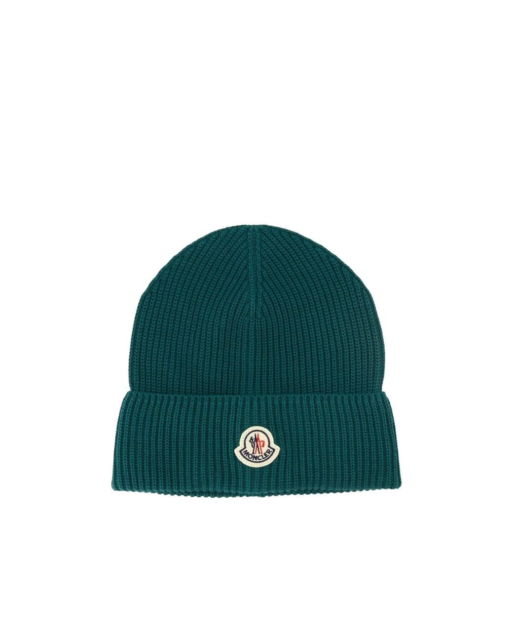Moncler Green Cotton Logo Beanie for men