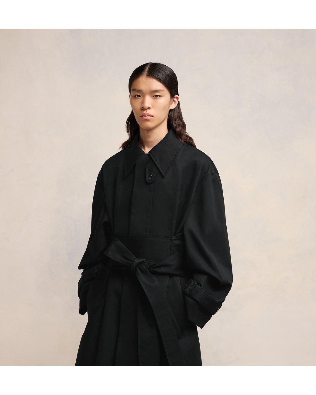 AMI Black Belted Cotton Trench Coat for men