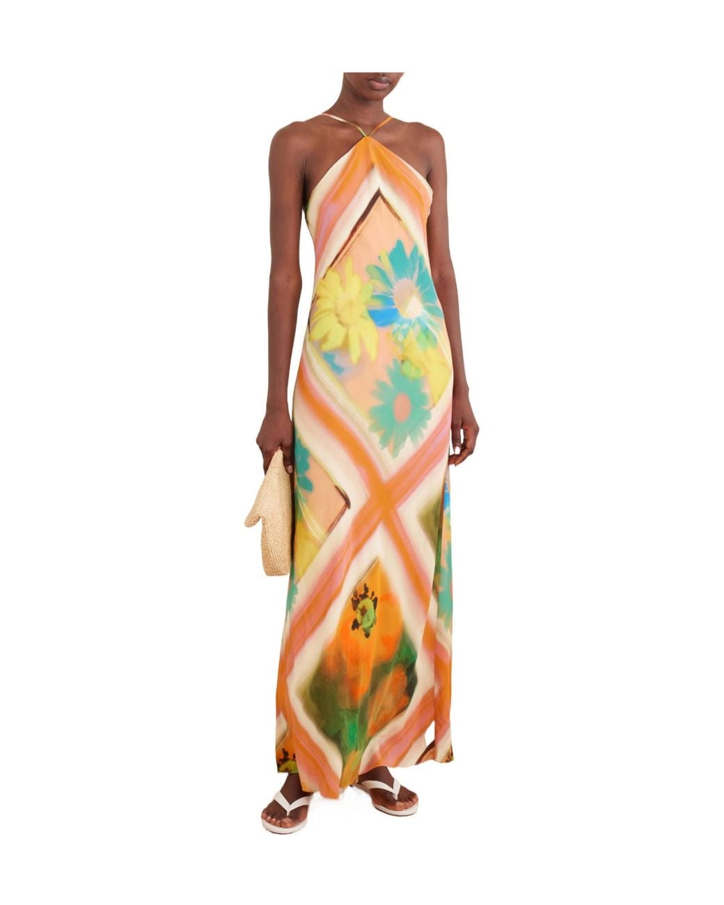 Staud Multicolor Thin Cross-Strap Satin Maxi Dress