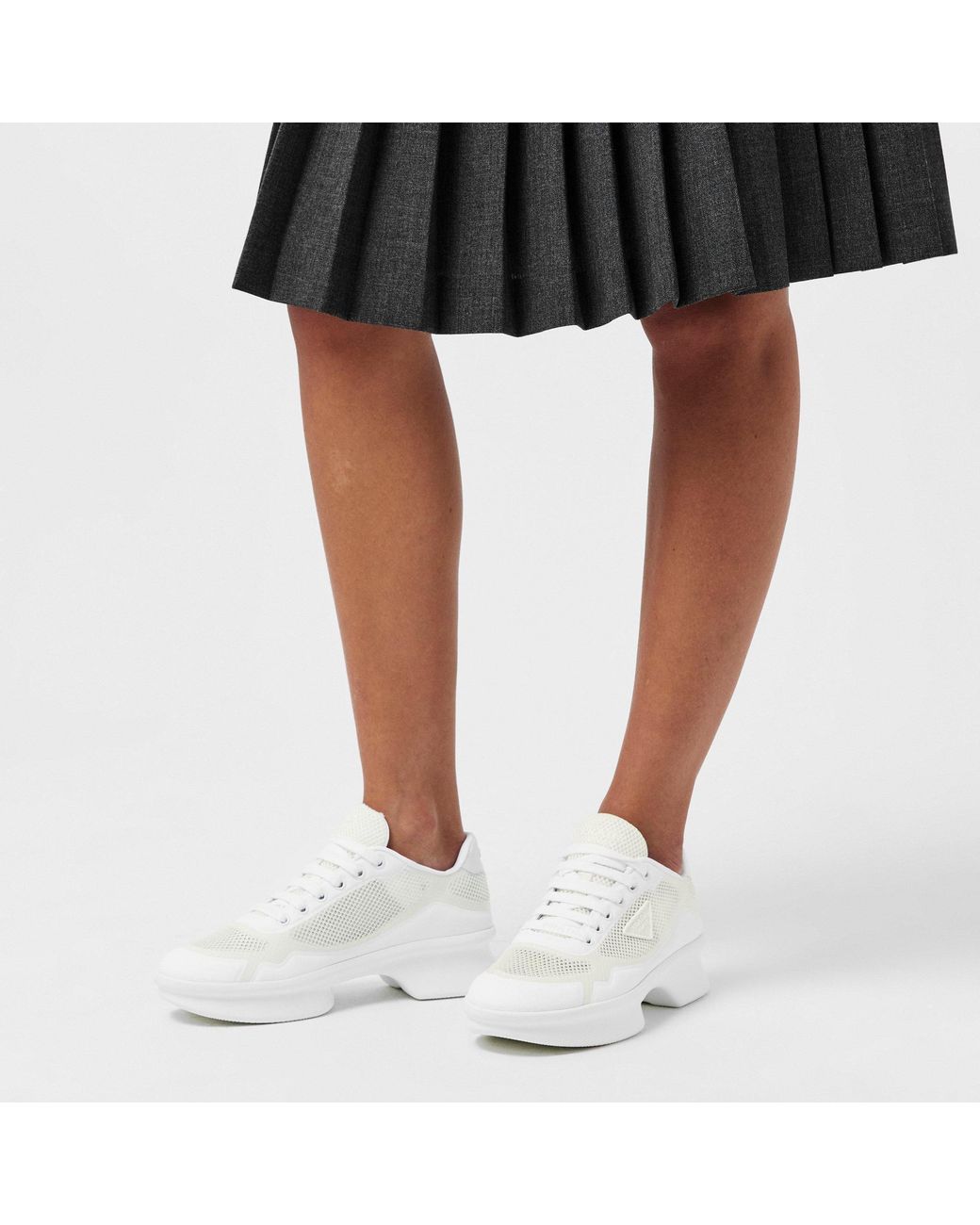 Prada White Lace-Up Platform Sneakers