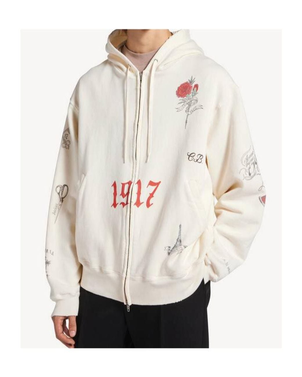Balenciaga White Tattoo Oversized Zip-Up Hoodie for men
