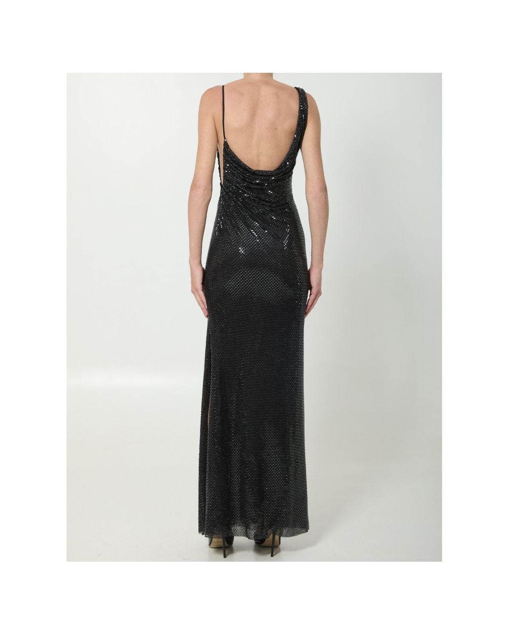 Self-Portrait Black Draped Rhinestone Maxi Dress