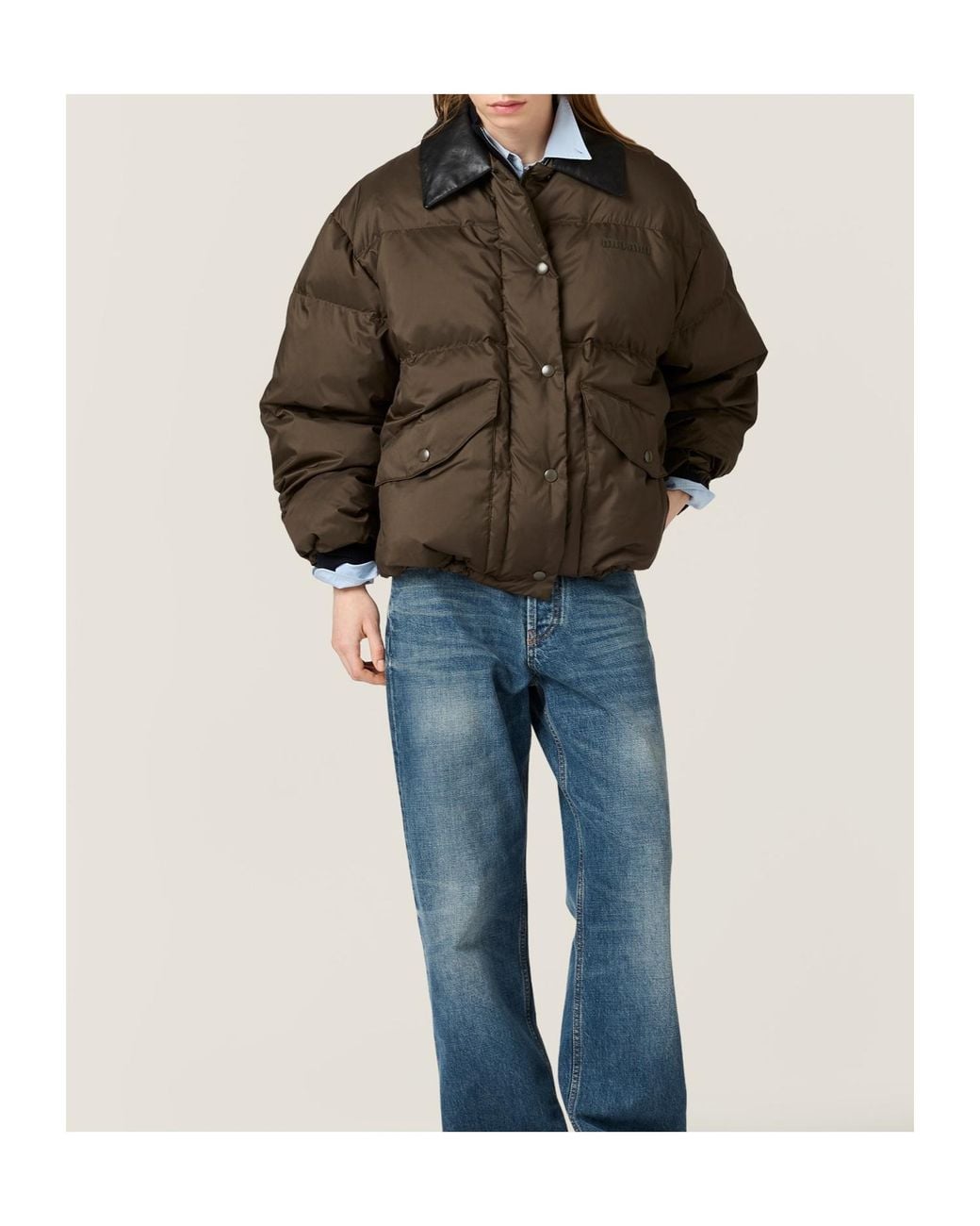 Miu Miu Brown Technical Pongé Cropped Down Jacket