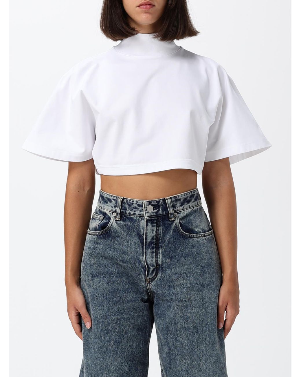 Alaïa White Alaïa Cropped High-Neck Buttoned Top