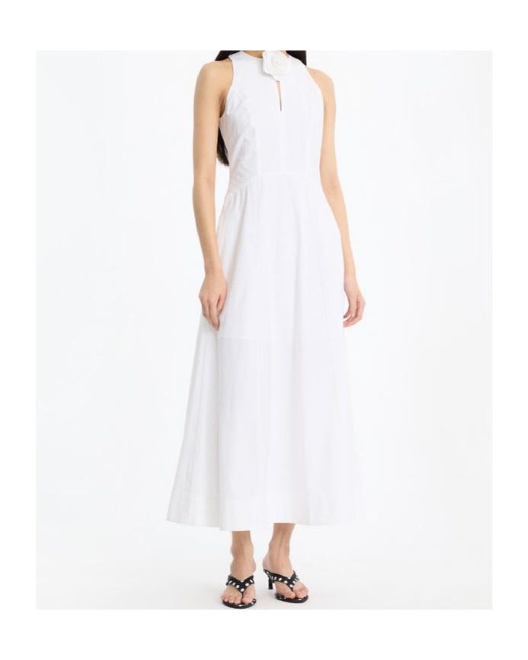 ROTATE BIRGER CHRISTENSEN White Sleeveless Flower Midi Dress