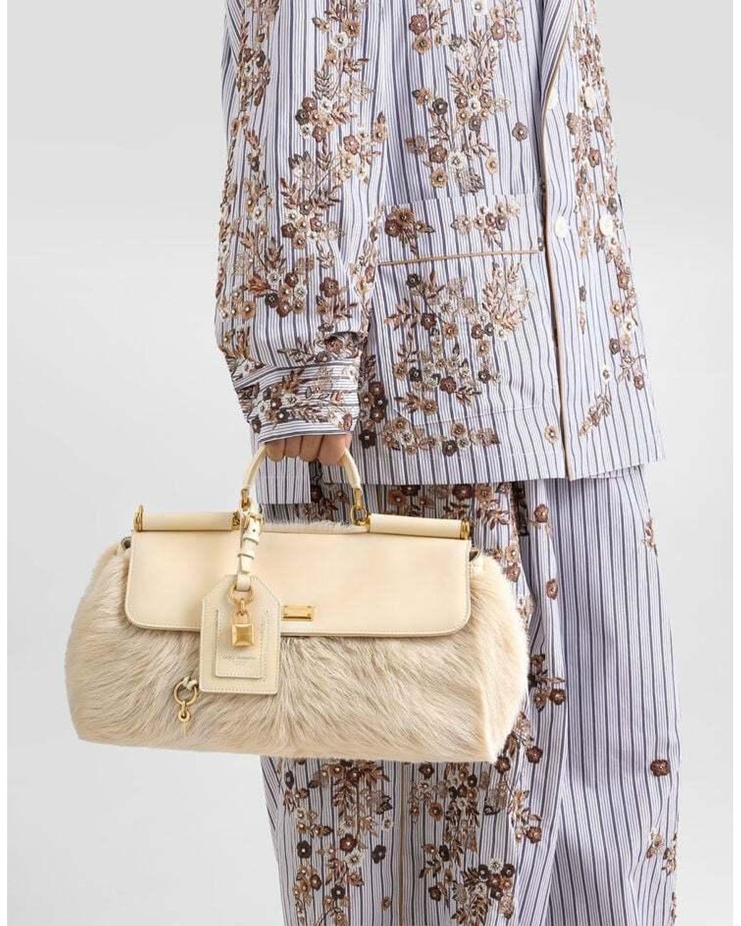 Dolce & Gabbana Natural My Sicily Fur-Panel Tote Bag