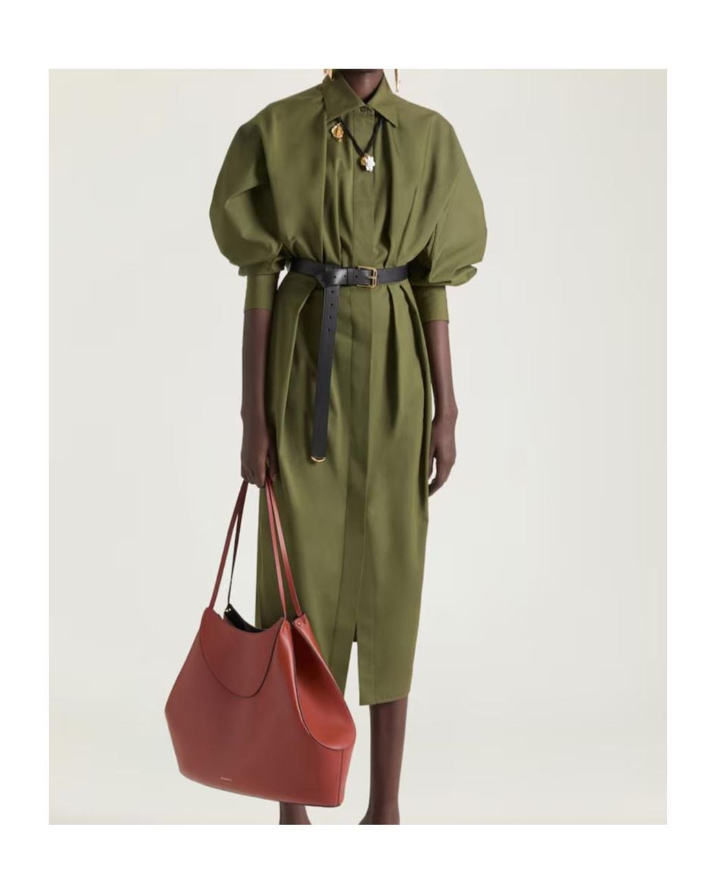 Givenchy Green Collared Poplin Long Shirt Dress