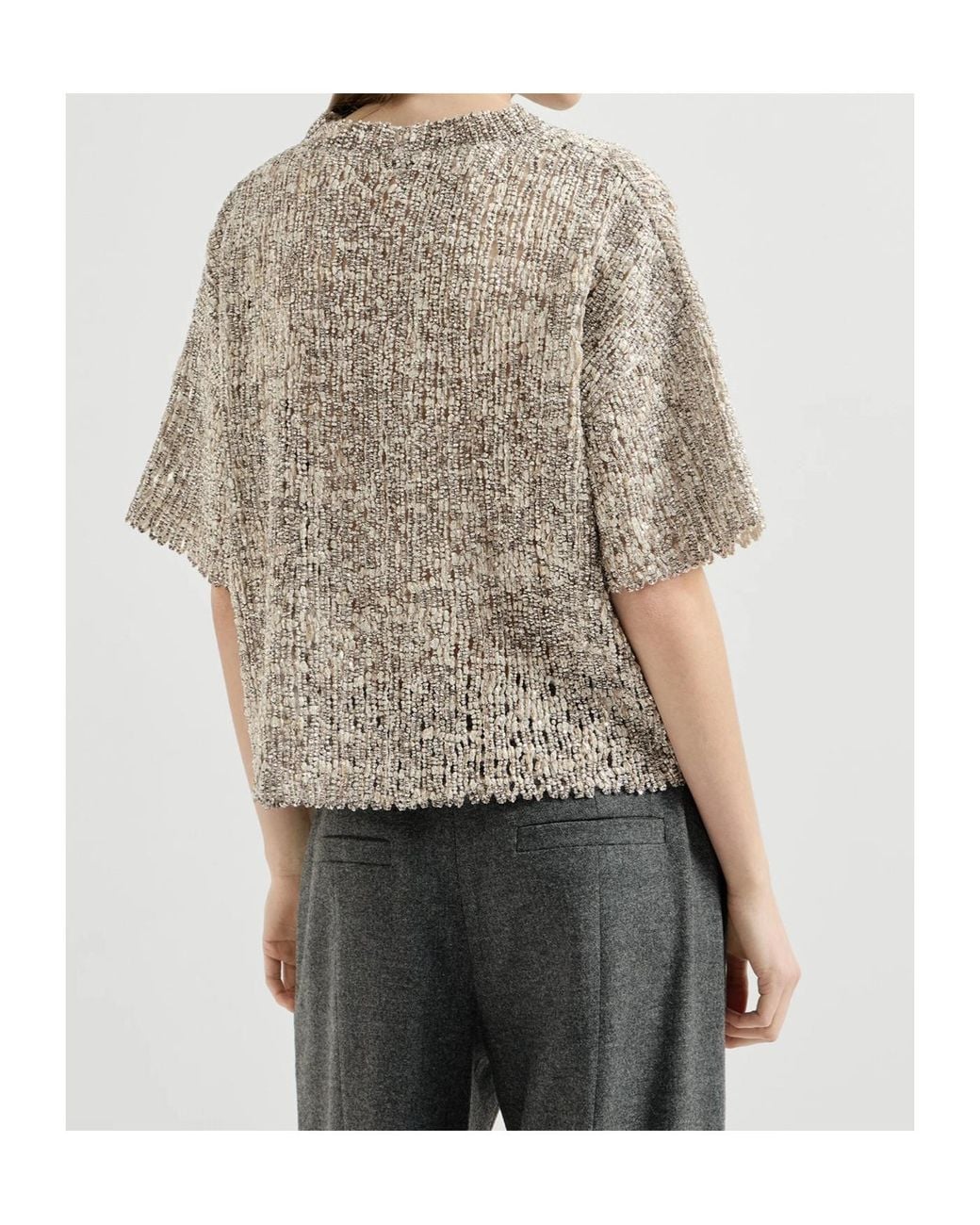 Brunello Cucinelli Gray Dazzling Craquelé Embroidery T-Shirt