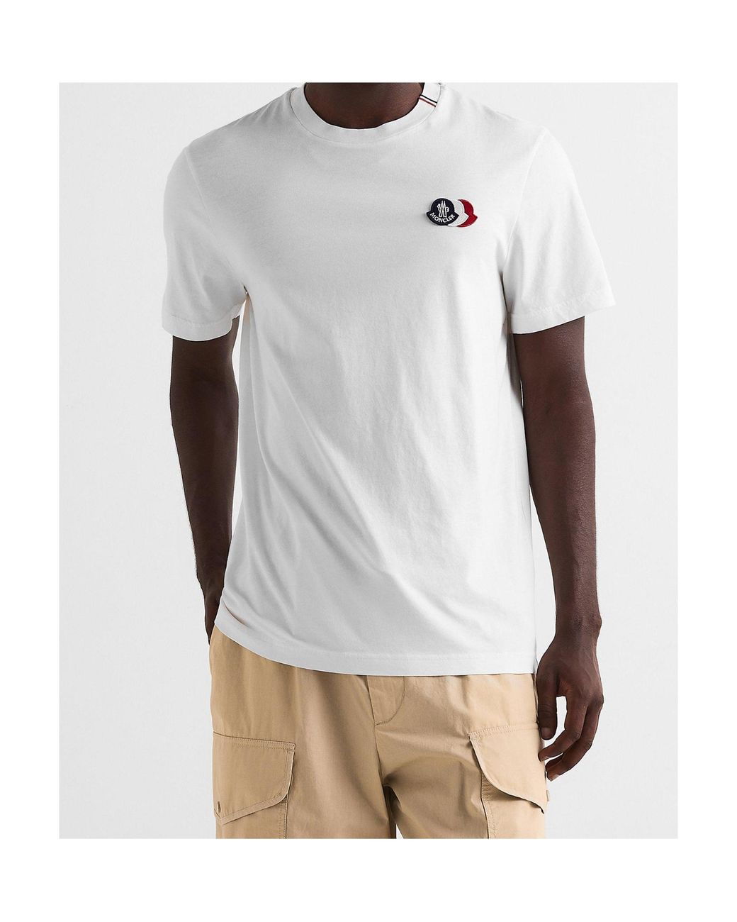 Moncler White Logo Crew Neck T-Shirt for men
