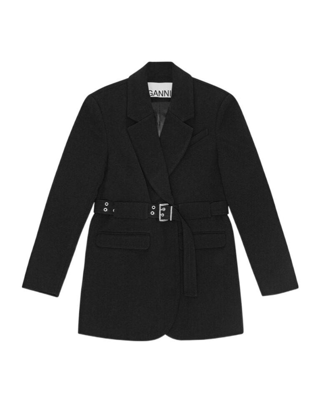Ganni Black Bonded Crepe Blazer