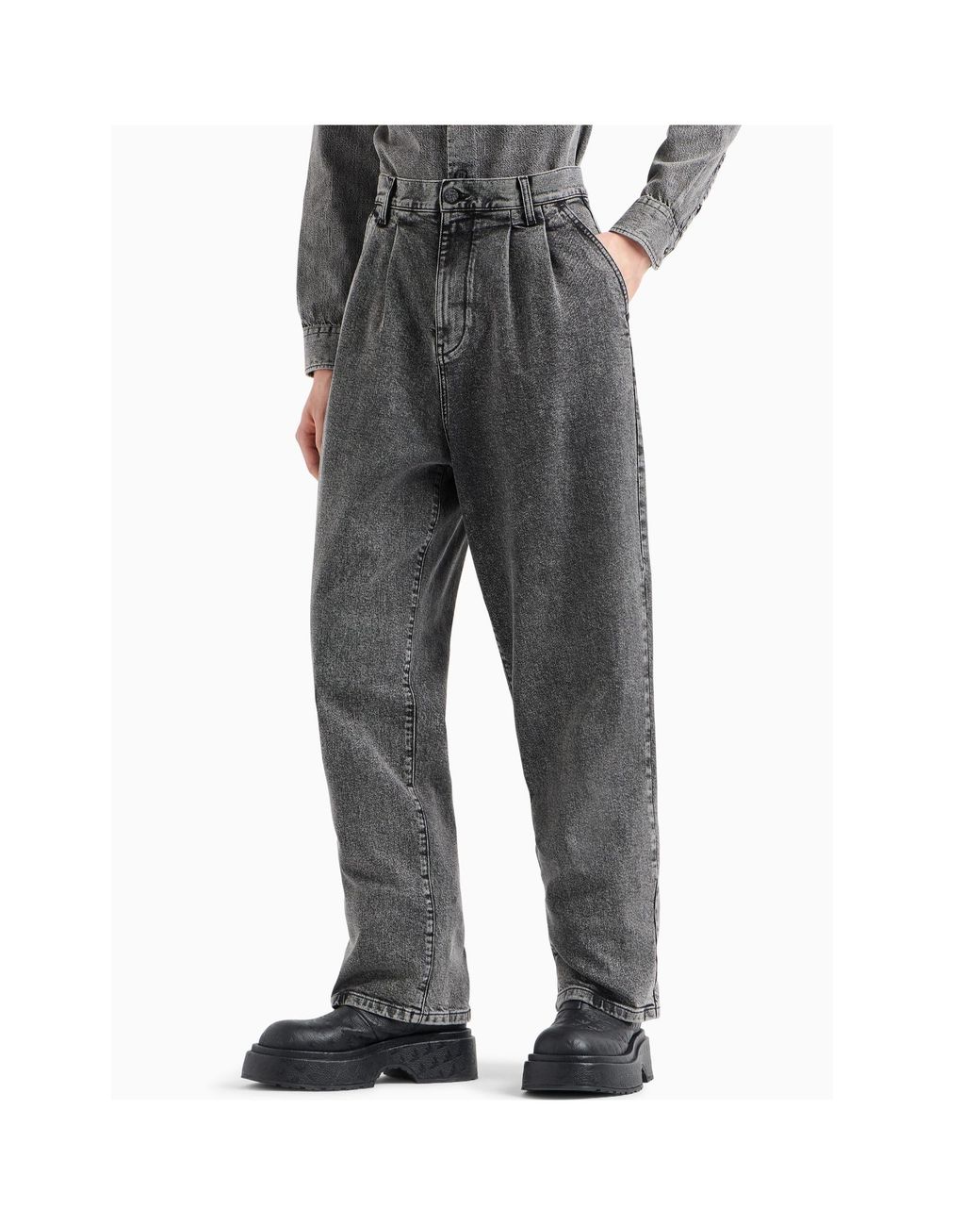 Emporio Armani Gray Pleated Jeans for men