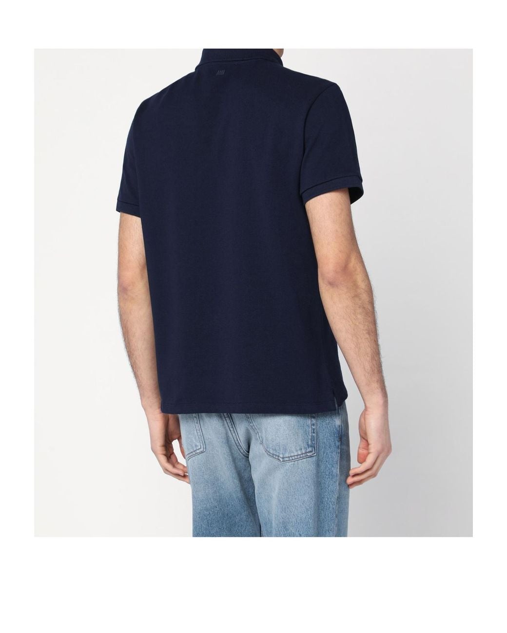 AMI Blue Cotton Polo With Ami De Coeur for men