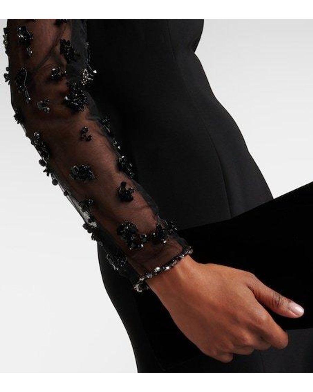 Jenny Packham Black Adella Embellished Crêpe Gown