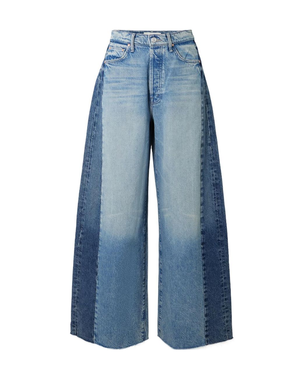 Mother Blue Button Sneak Fray Distressed High-Rise Wide-Leg Jeans