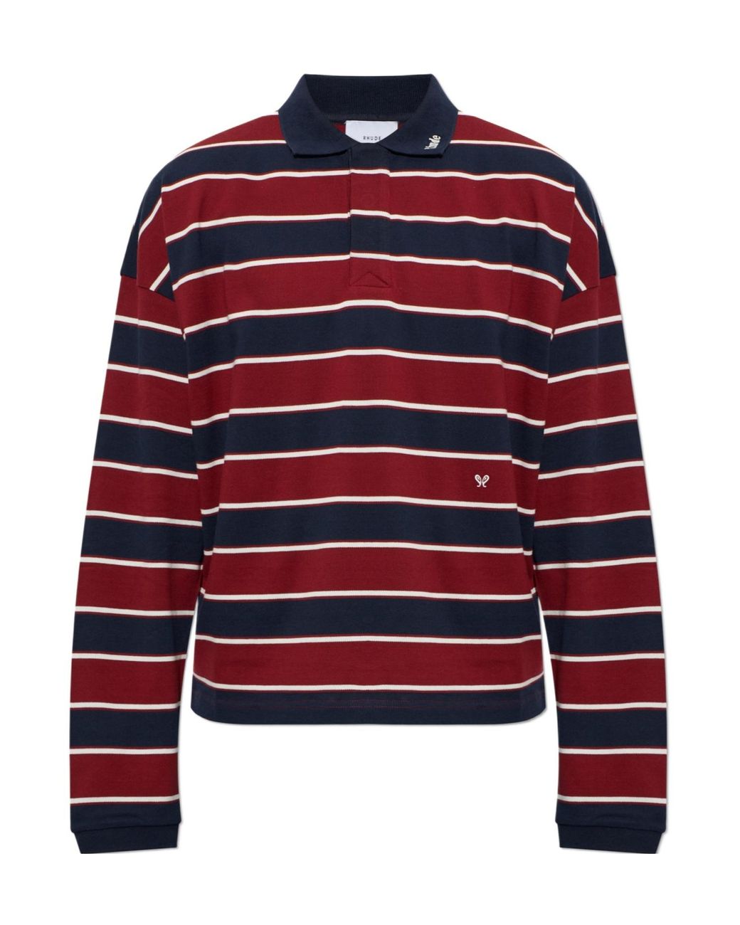 Rhude Red Striped Long-Sleeve Polo Shirt for men