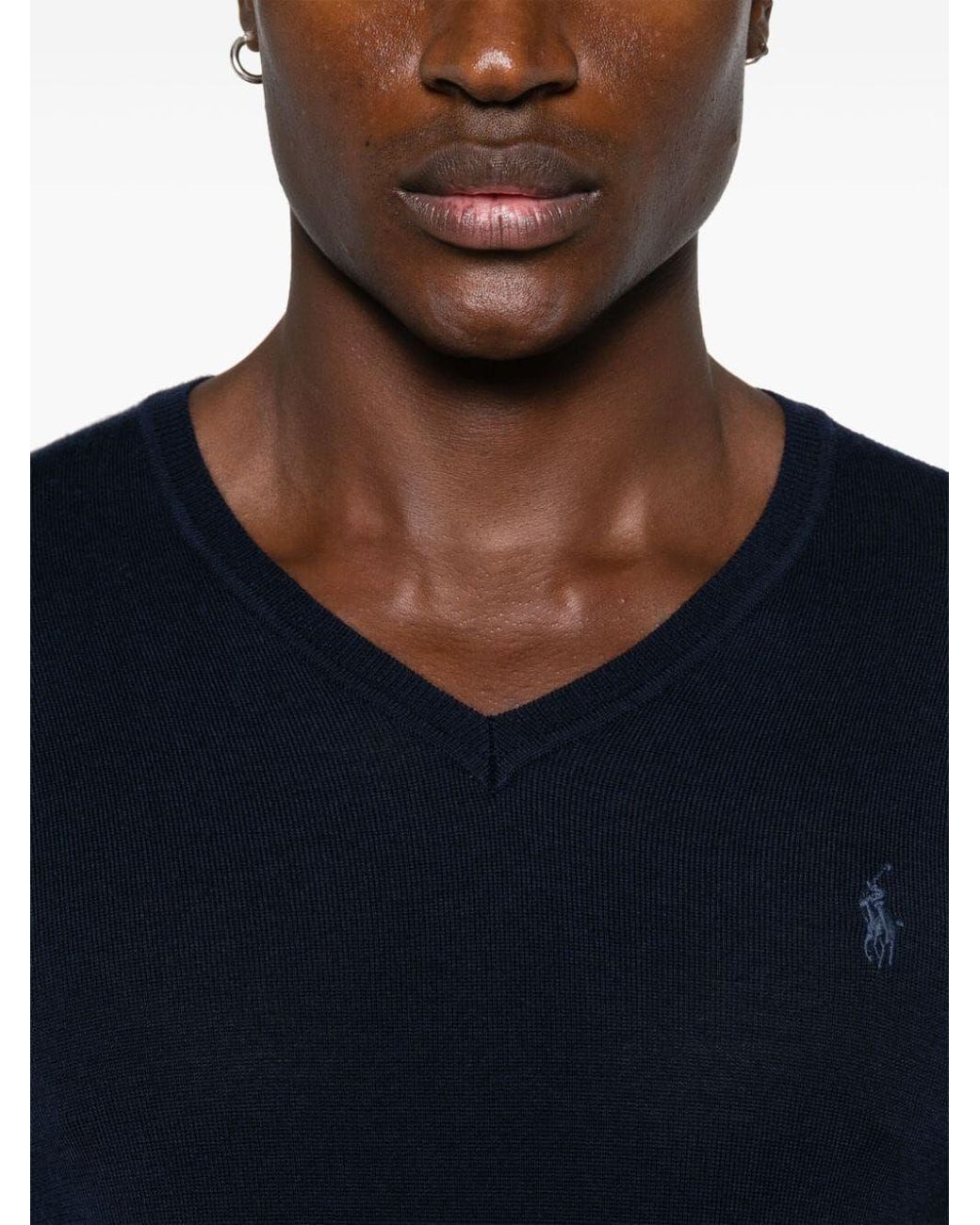 Polo Ralph Lauren Blue Polo Pony Embroidered V-Neck Jumper for men