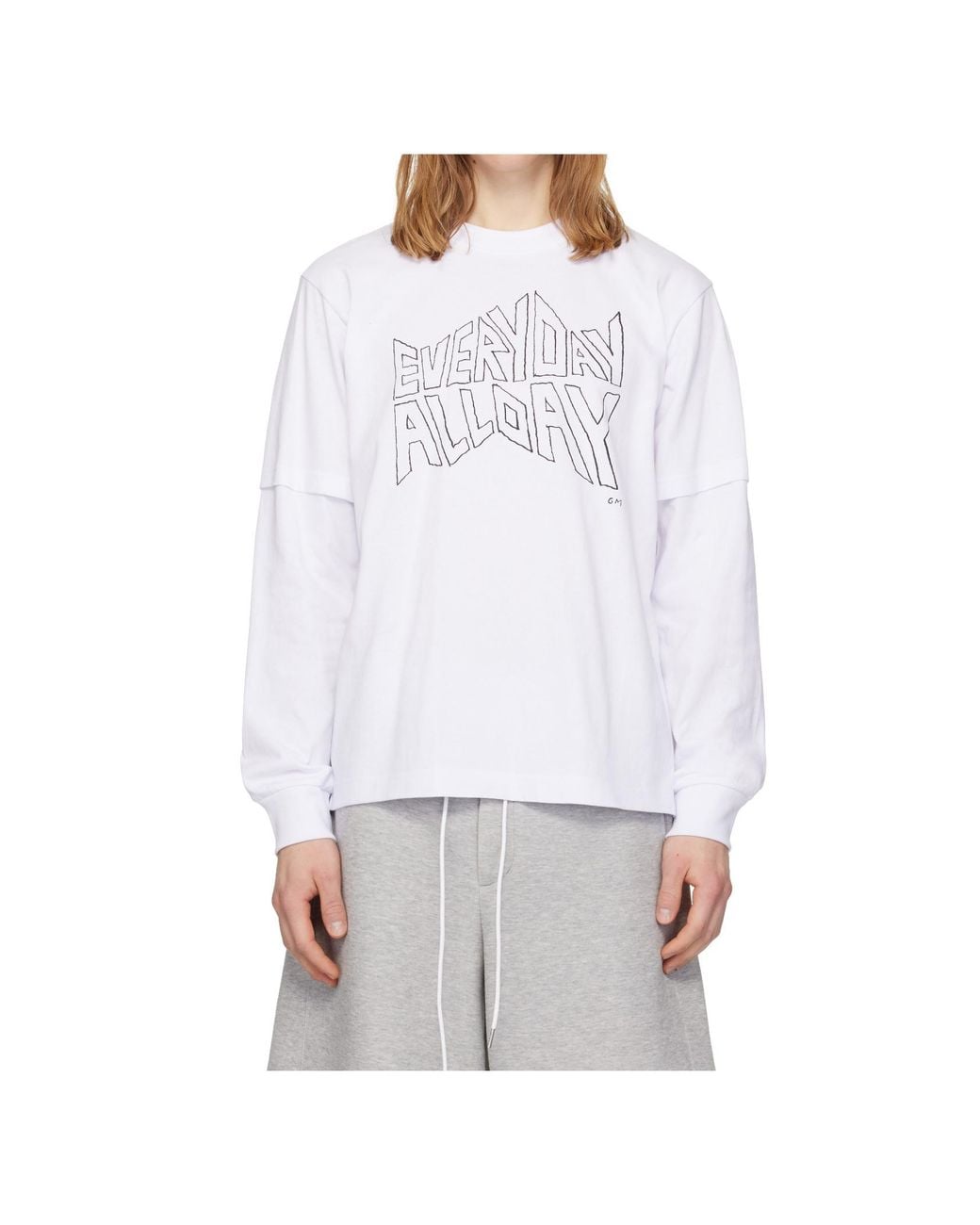Sacai White Printed Long-Sleeved T-Shirt for men