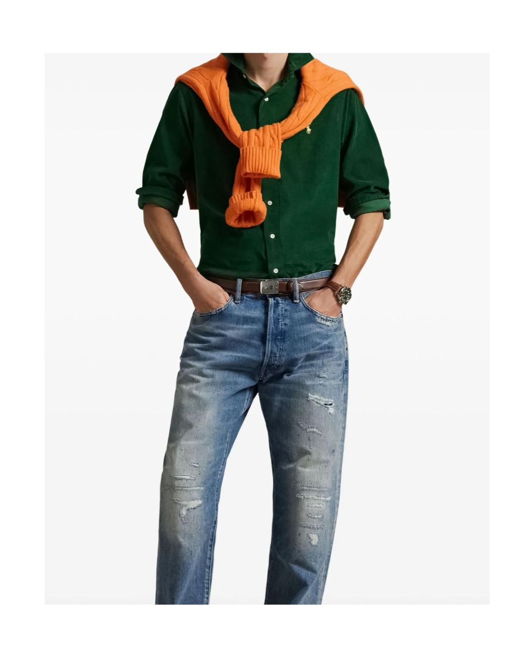 Polo Ralph Lauren Green Pony Embroidered Corduroy Shirt for men