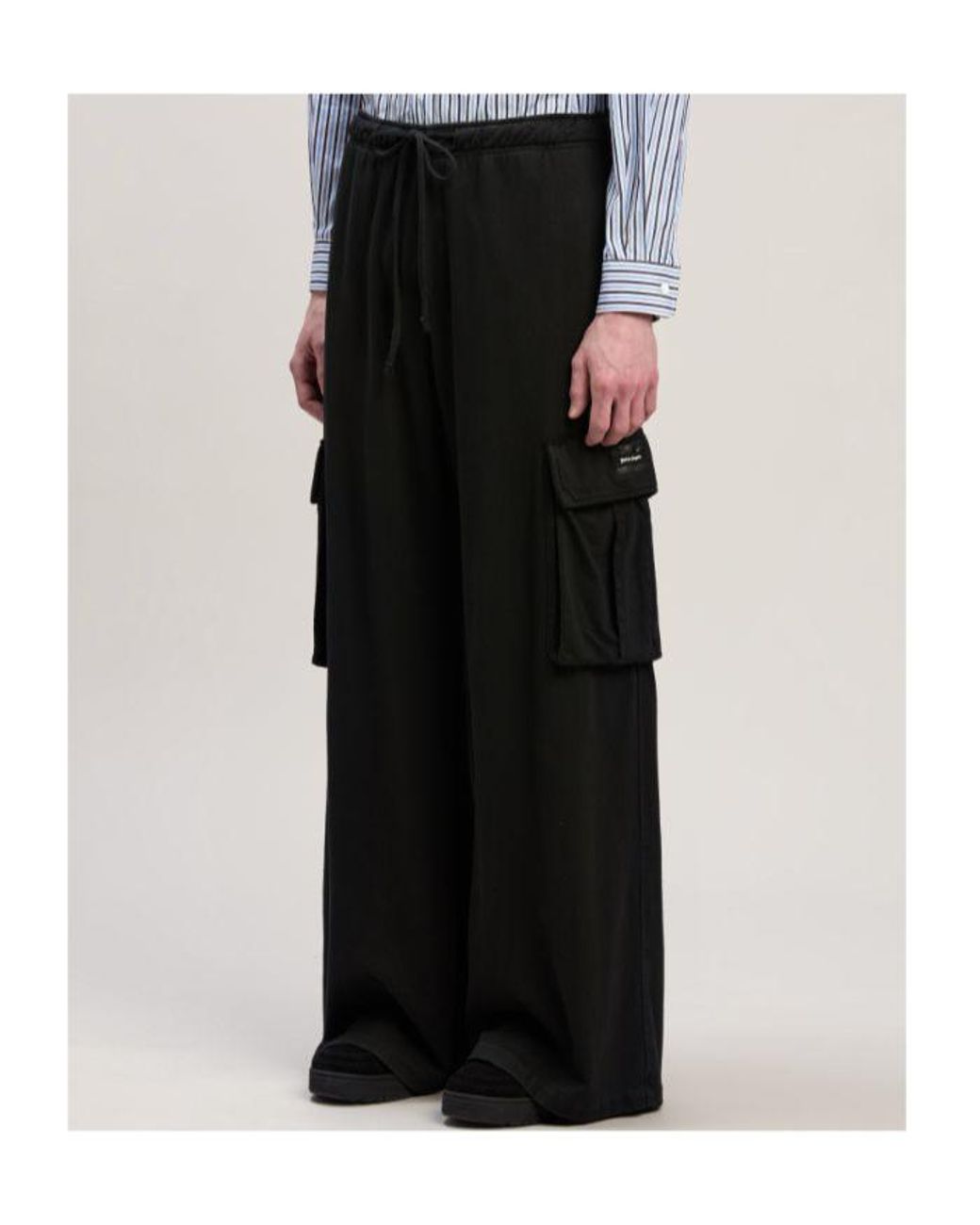Palm Angels Black Wide Leg Drawstring Cargo Pants for men