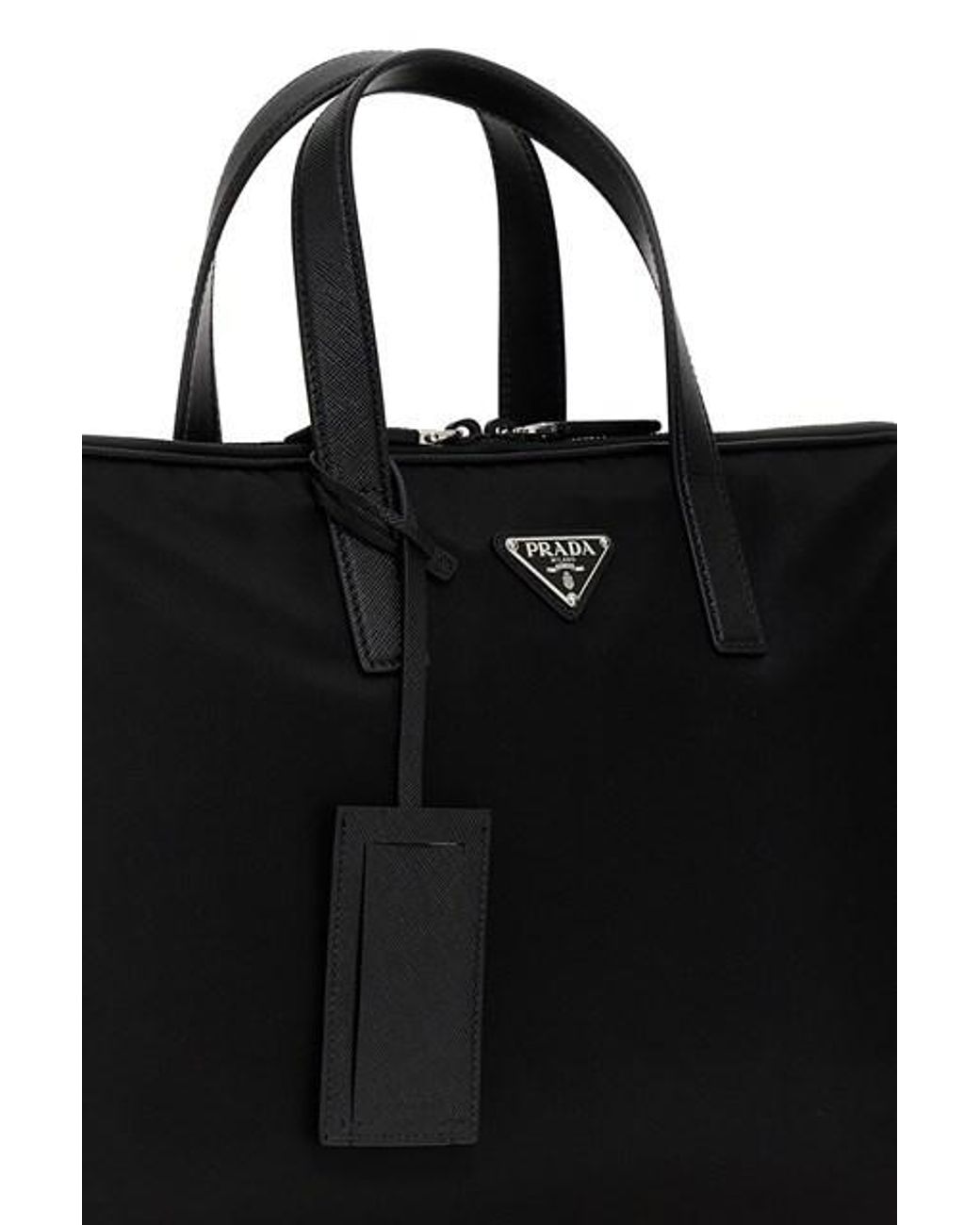Prada Black Triangular Logo Plaque Briefcase for men