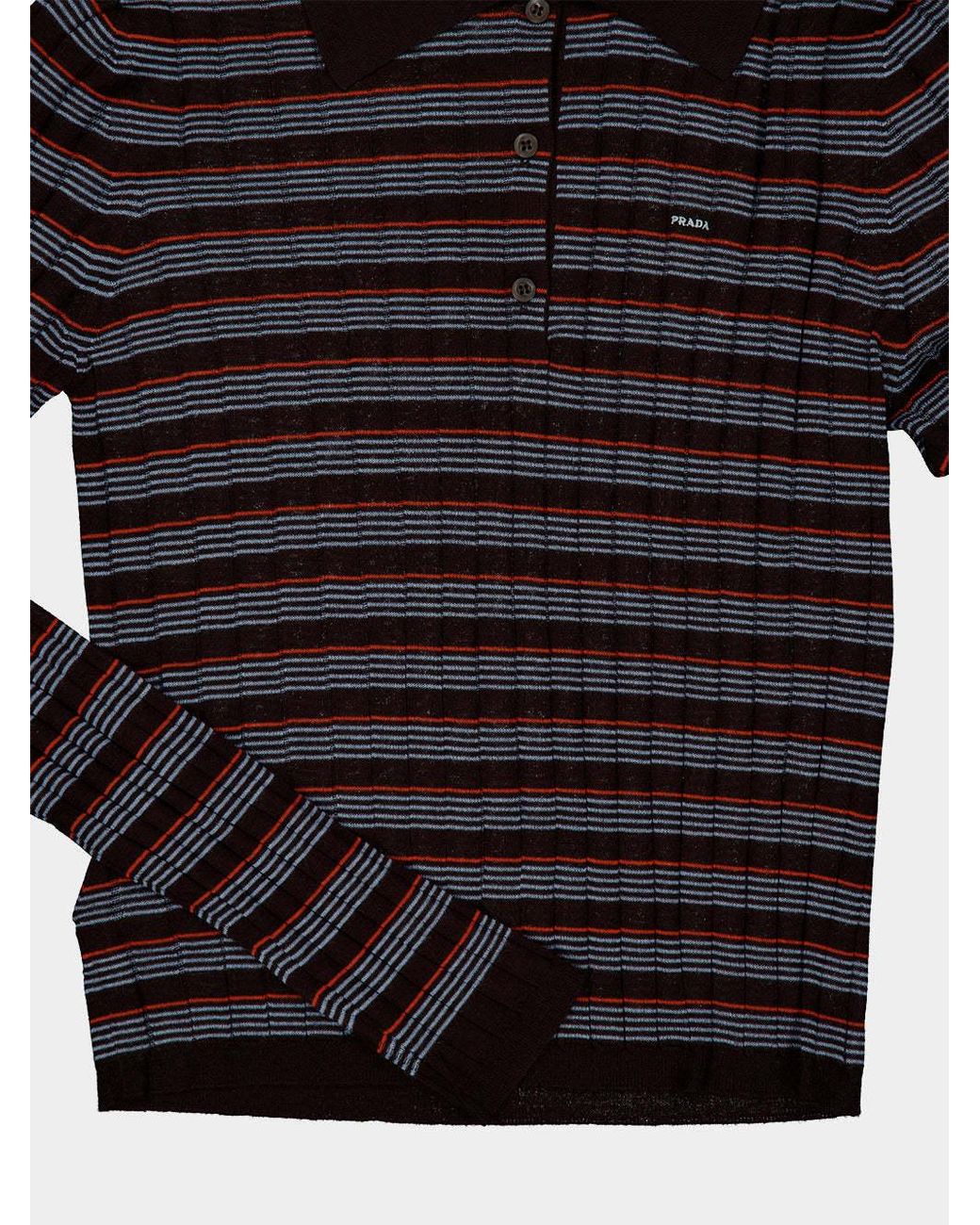 Prada Black Striped Embroidered Knit Polo Top