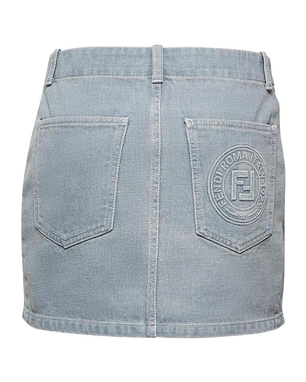 Fendi Blue Ff Embossed Denim Mini Skirt